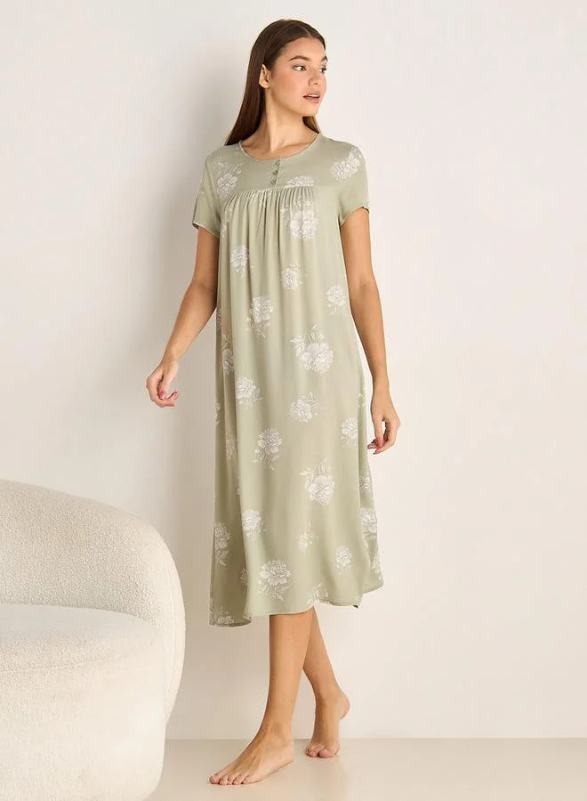 سبلاش فيڤ Midi Night Dress Short Sleeves Floral Print Viscose